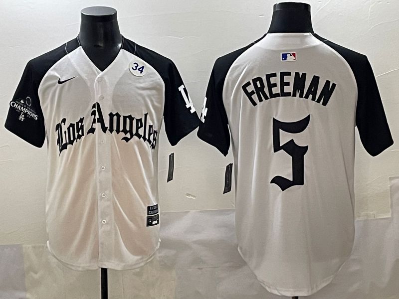 Men 2025 Los Angeles Dodgers #5 Freeman White black Five generations Joint Name Nike MLB Jersey style 52610